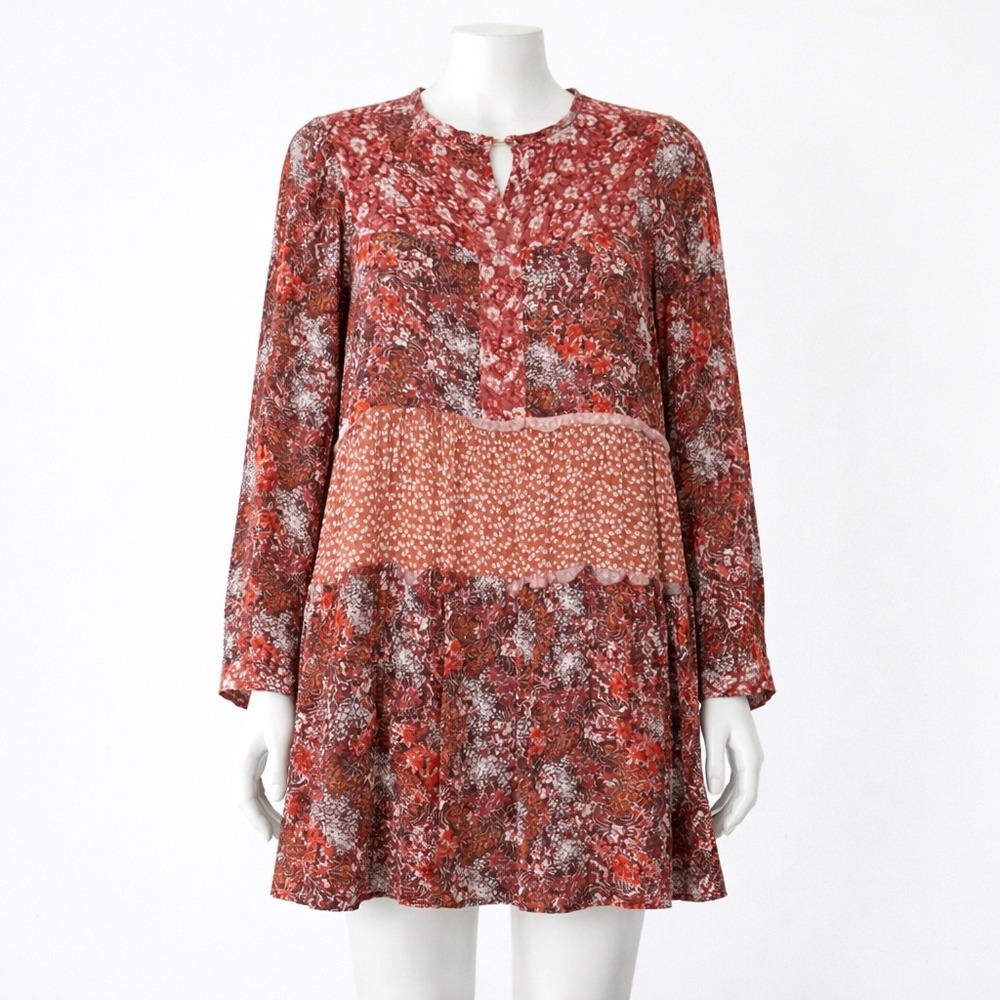 Anthropologie Maeve Oversized Patchwork Prairie Dress Women's Medium Red Floral